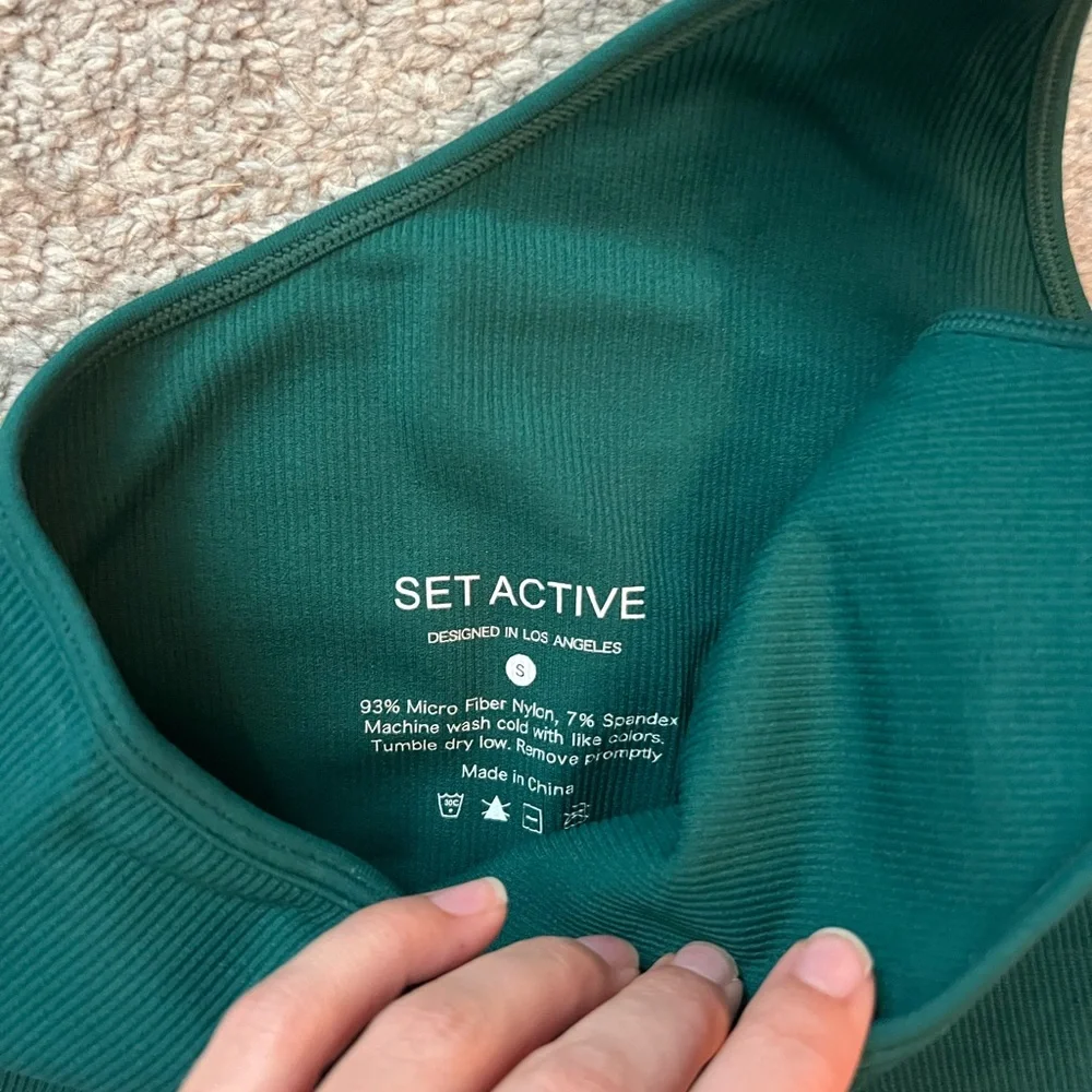 SET Active One-Shoulder Forest Green Leggings & Crop Top Set
